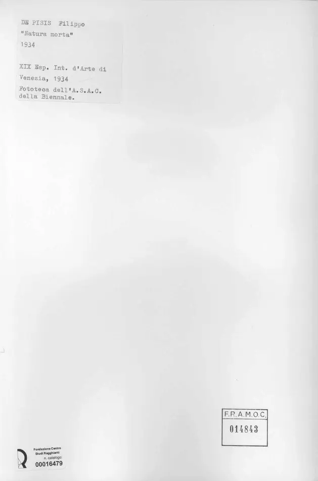 Anonimo , De Pisis, Filippo - sec. XX - Natura Morta , retro