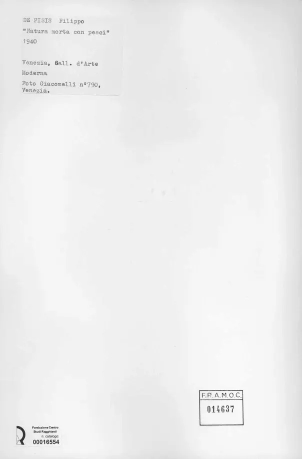 Giacomelli , De Pisis, Filippo - sec. XX - Natura morta con pesci , retro