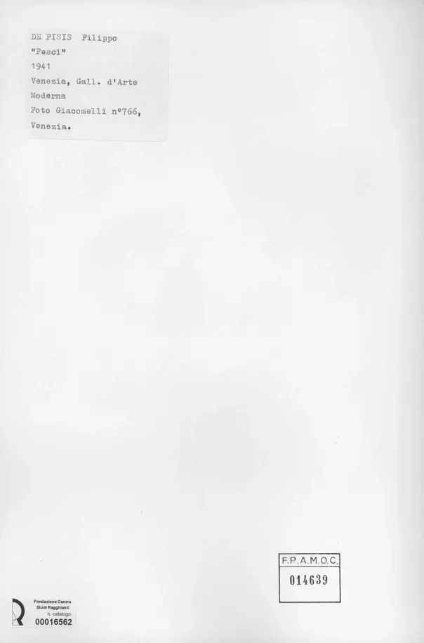 Giacomelli , De Pisis, Filippo - sec. XX - Pesci , retro