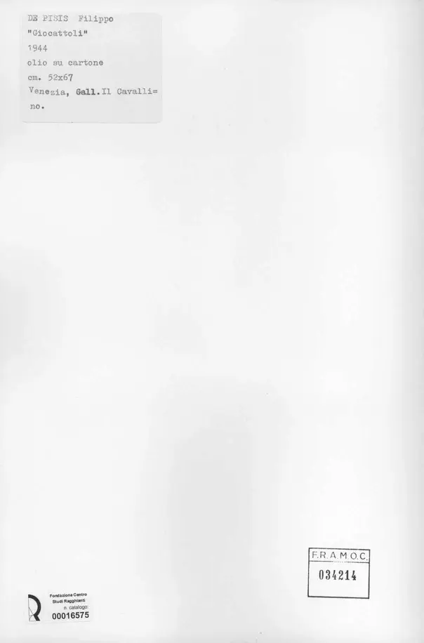 Anonimo , De Pisis, Filippo - sec. XX - Giocattoli , retro