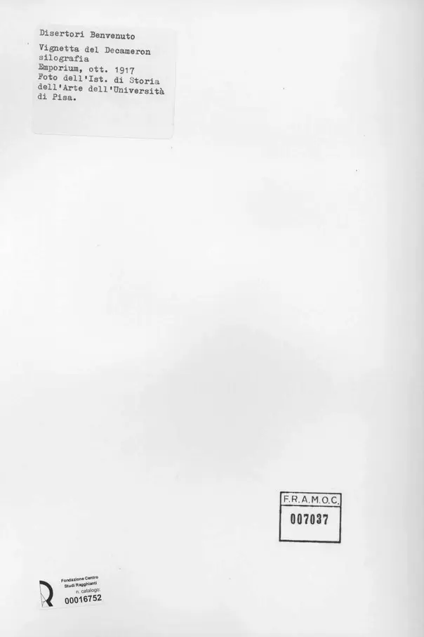 Anonimo , Disertori, Benvenuto - sec. XX - Vignetta del Decameron , retro