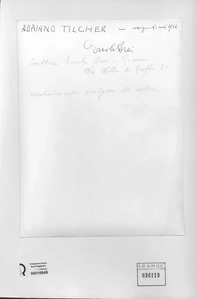 Anonimo , Drei, Ercole - sec. XX - Adriano Tilgher , retro