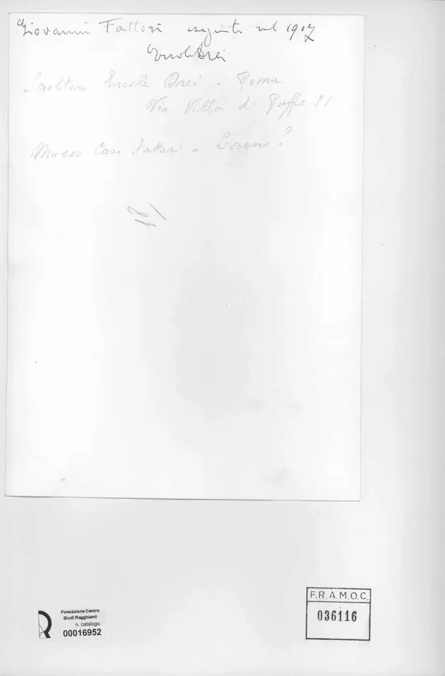 Anonimo , Drei, Ercole - sec. XX - Giovanni Fattori , retro