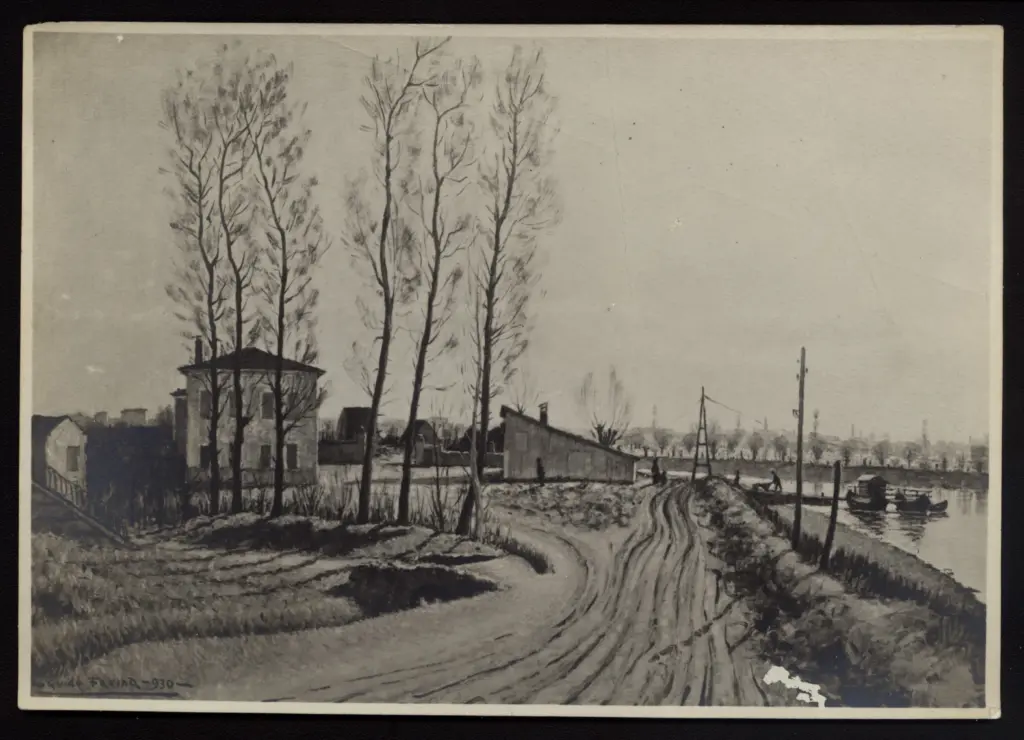 Anonimo , Farina, Guido - sec. XX - Lungo il fiume a Verona , fronte