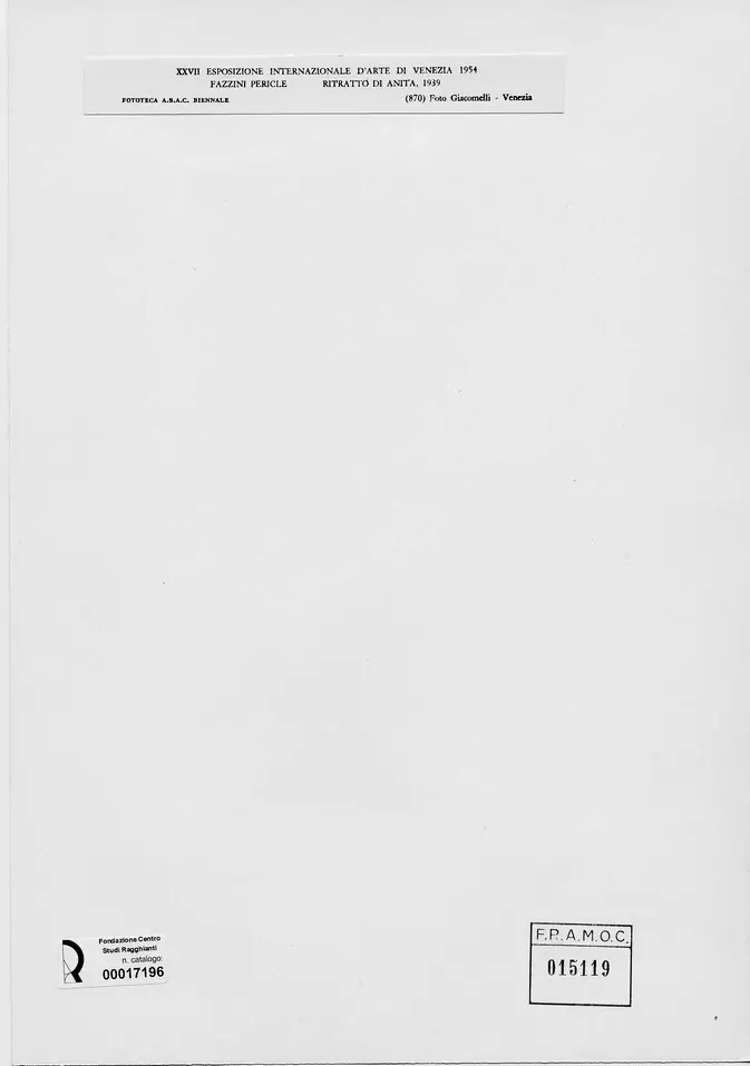 Giacomelli , Fazzini, Pericle - sec. XX - Ritratto di Anita , retro