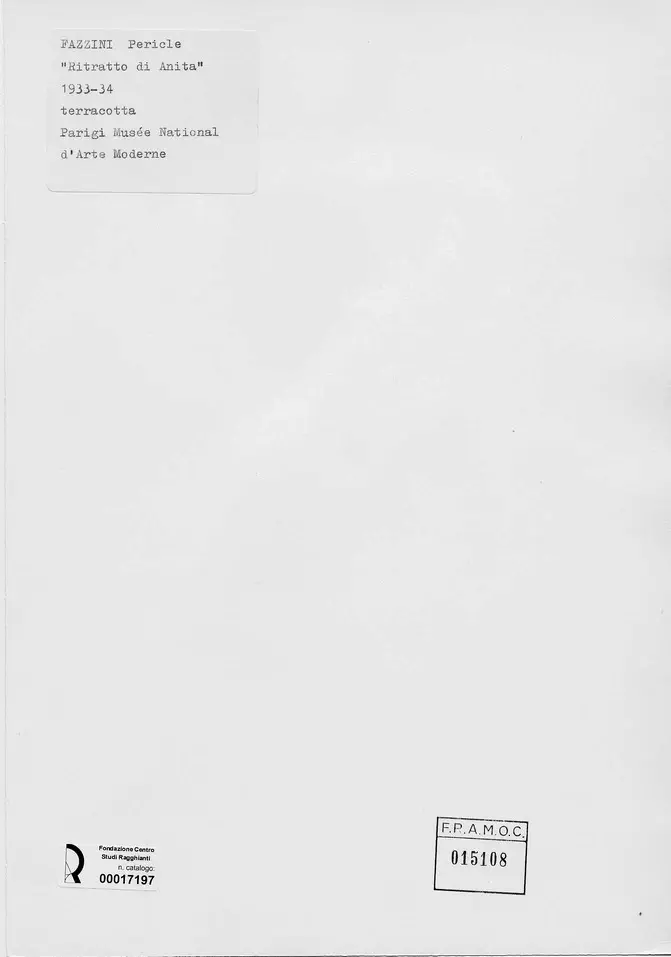 Anonimo , Fazzini, Pericle - sec. XX - Ritratto di Anita , retro
