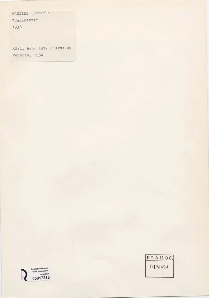 Anonimo , Fazzini, Pericle - sec. XX - Ungaretti , retro