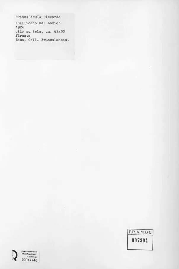 Anonimo , Francalancia, Riccardo - sec. XX - Gallicano nel Lazio , retro