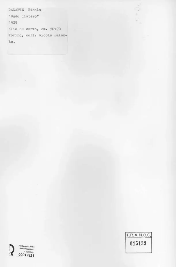 Anonimo , Galante, Nicola - sec. XX - Nudo disteso , retro