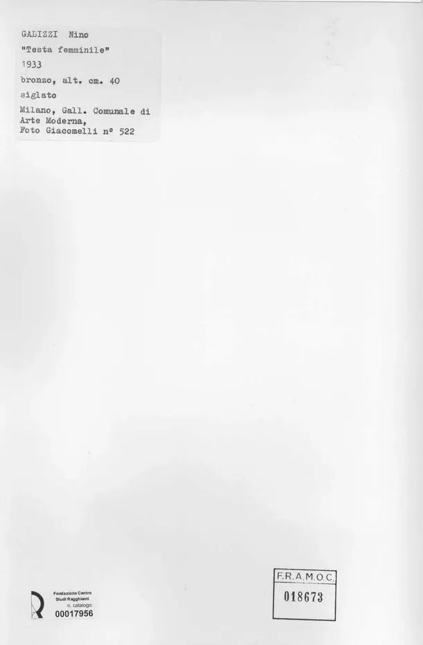 Giacomelli , Galizzi, Nino - sec. XX - Testa femminile , retro