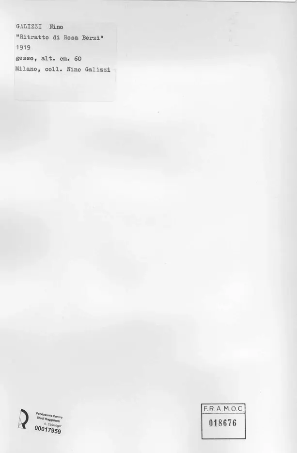 Anonimo , Galizzi, Nino - sec. XX - Ritratto di Rosa Berzi , retro