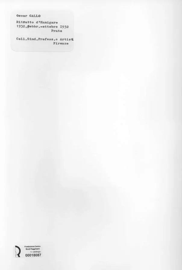 Anonimo , Gallo, Oscar - sec. XX - Ritratto d'Hanigare , retro