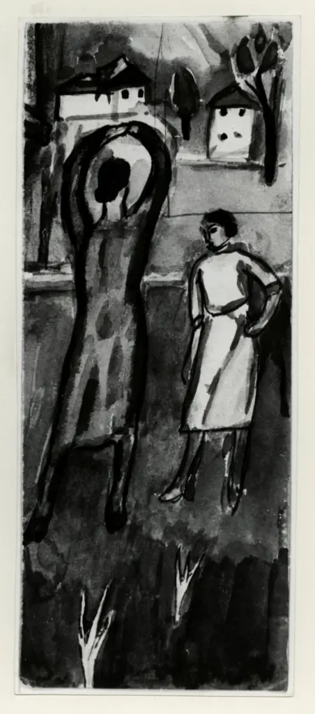 Anonimo , Garbari, Tullio - sec. XX - Paesaggio con due figure , fronte