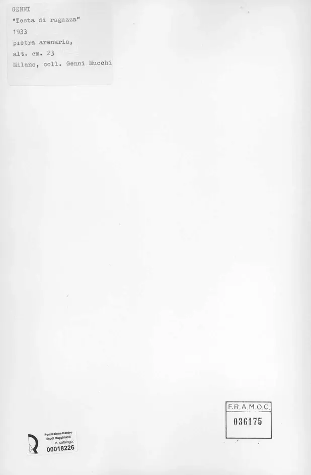 Anonimo , Wiegman, Jenny - sec. XX - Testa di ragazza , retro