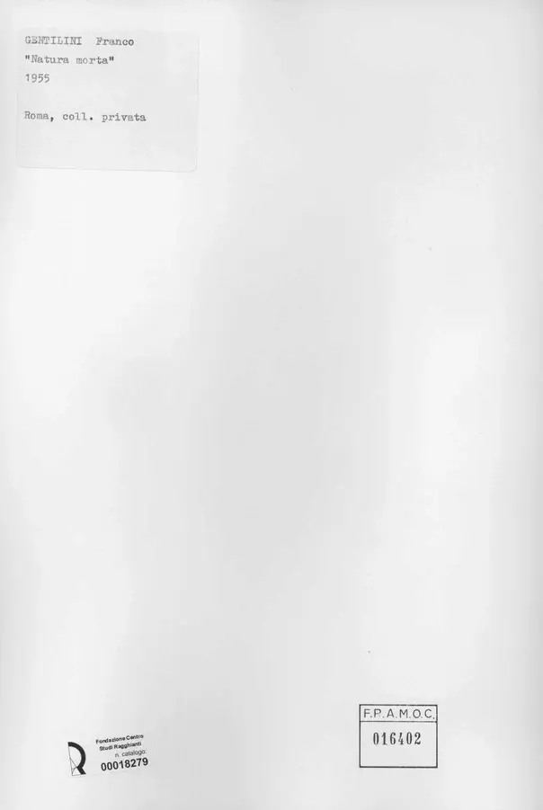 Anonimo , Gentilini, Franco - sec. XX - Natura Morta , retro