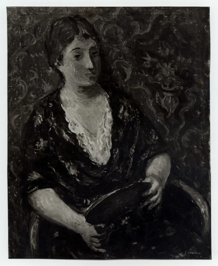 Anonimo , Giarrizzo, Manlio - sec. XX - Donna con ventaglio , fronte