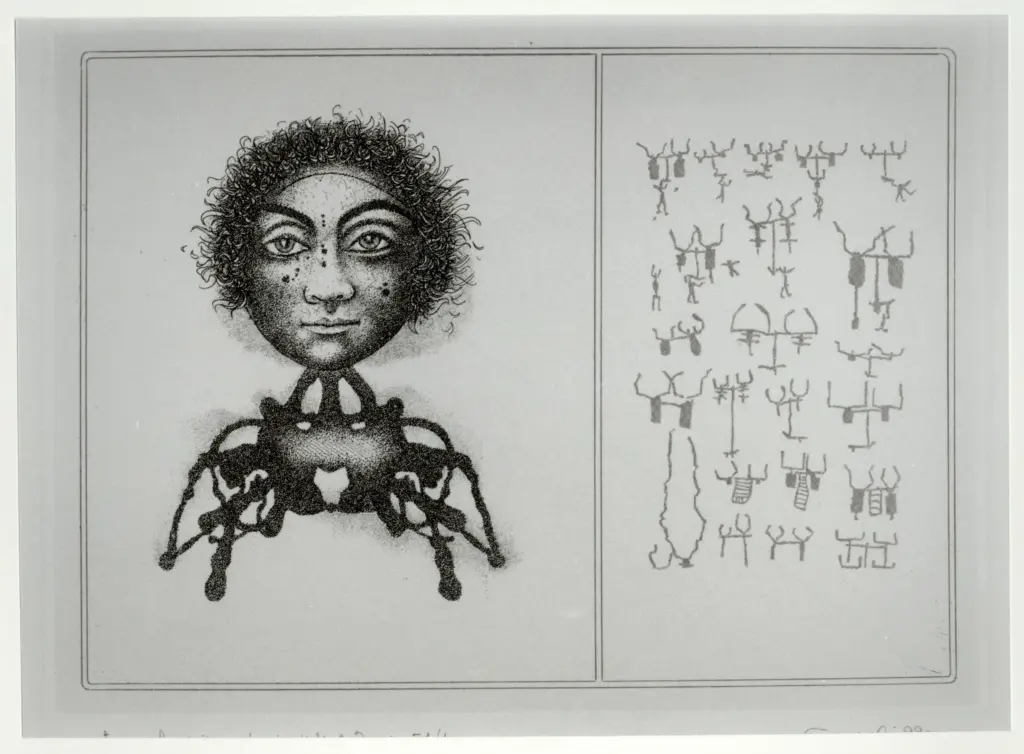 Guerreschi, Giuseppe , Figura femminile con una tavola di Monte Bego -