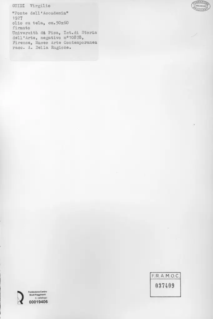 Universit&agrave; di Pisa. Dipartimento di Storia delle Arti&nbsp; , Guidi, Virgilio - sec. XX - , retro