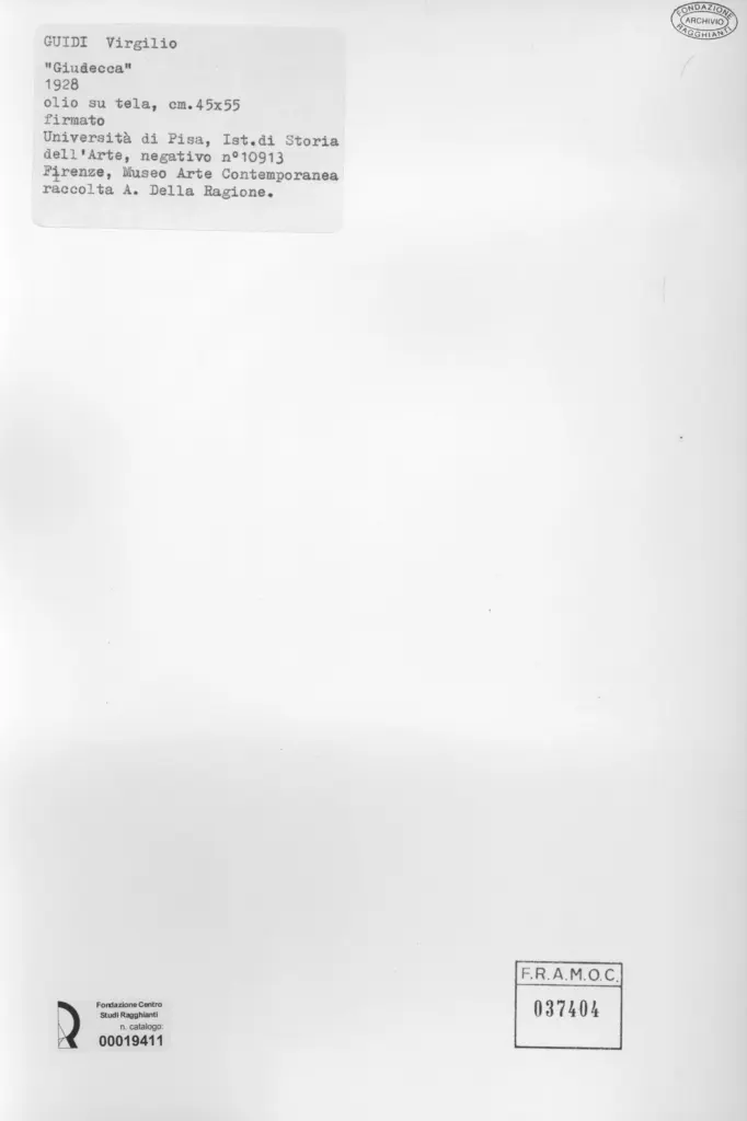 Universit&agrave; di Pisa. Dipartimento di Storia delle Arti&nbsp; , Guidi, Virgilio - sec. XX - , retro