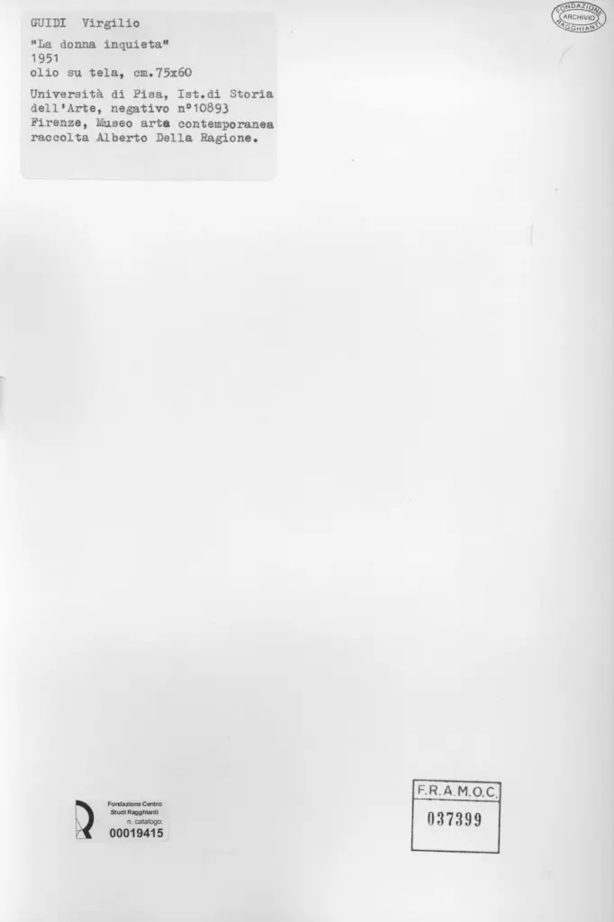 Universit&agrave; di Pisa. Dipartimento di Storia delle Arti&nbsp; , Guidi, Virgilio - sec. XX , retro