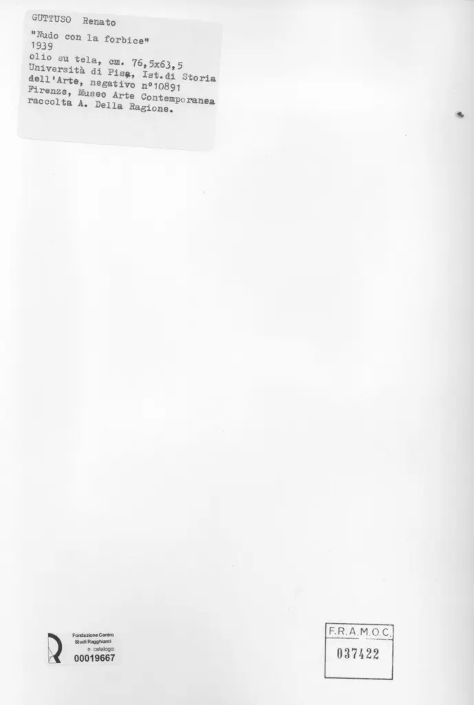 Anonimo , Guttuso, Renato - sec. XX - Nudo con la forbice , retro