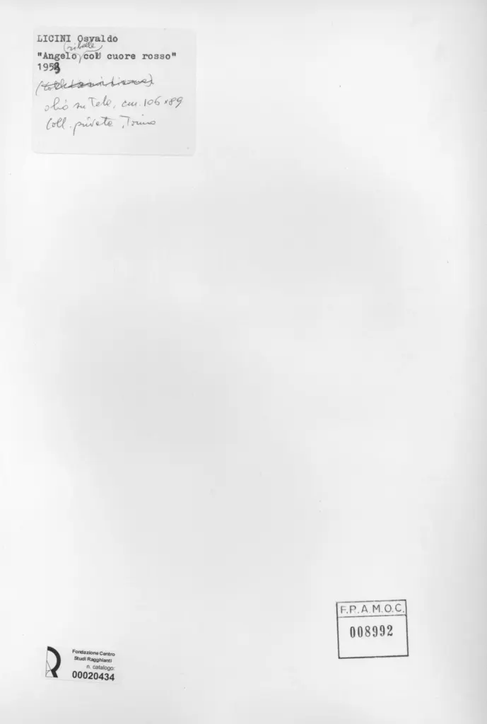 Anonimo , Licini, Osvaldo - sec. XX - Angelo ribelle col cuore rosso , retro