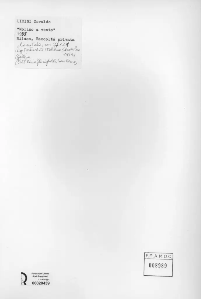 Anonimo , Licini, Osvaldo - sec. XX - Molino a vento , retro