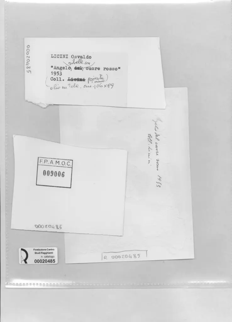 Anonimo, Anonimo , Licini, Osvaldo - sec. XX - Angelo ribelle con cuore rosso , retro