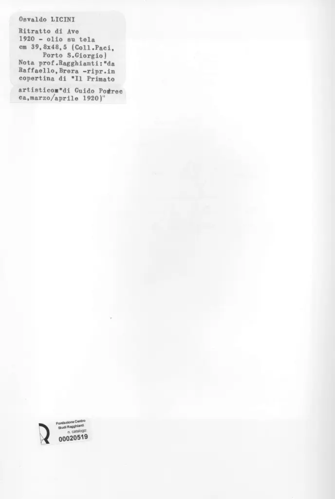 Anonimo , Licini, Osvaldo - sec. XX - Ritratto di Ave , retro