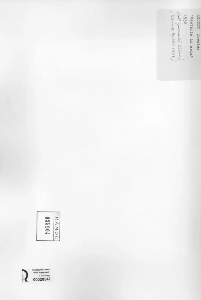 Anonimo , Licini, Osvaldo - sec. XX - Castello in aria , retro