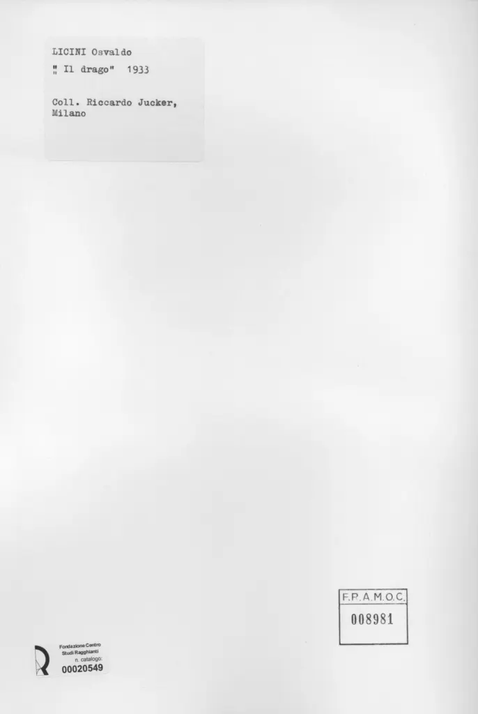 Anonimo , Licini, Osvaldo - sec. XX - Il drago , retro