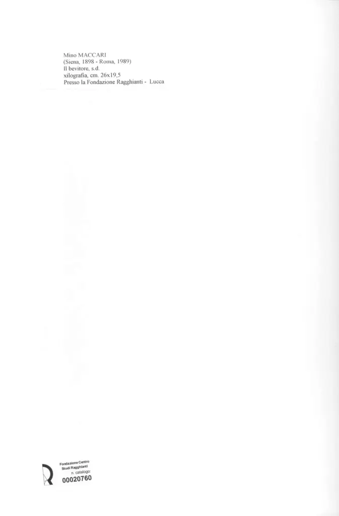 Anonimo , Maccari, Mino - sec. XX - Il bevitore , retro