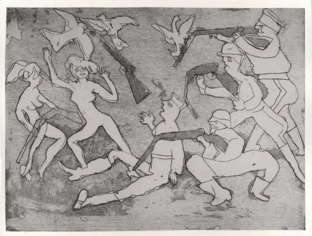 Anonimo , Maccari, Mino - sec. XX - La battaglia , fronte