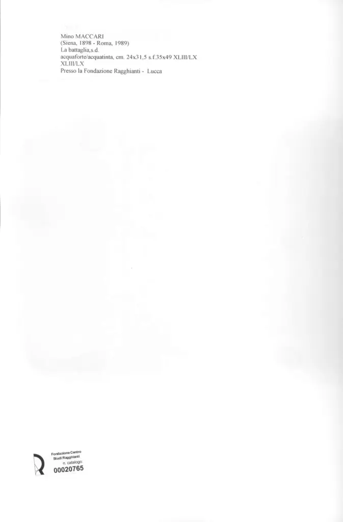 Anonimo , Maccari, Mino - sec. XX - La battaglia , retro