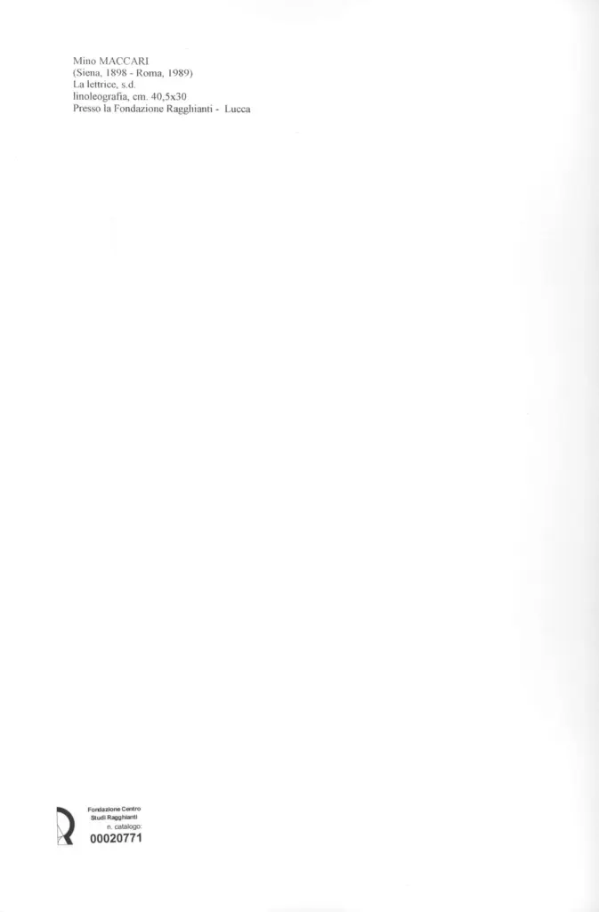 Anonimo , Maccari, Mino - sec. XX - La lettrice , retro