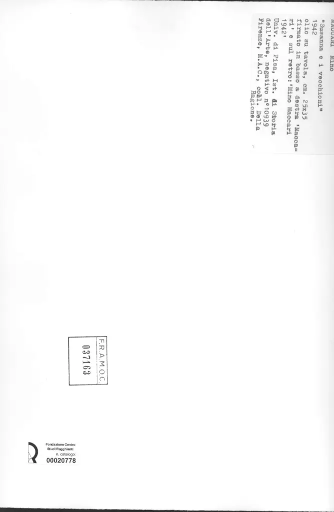 Universit&agrave; di Pisa. Dipartimento di Storia delle Arti , Maccari, Mino - sec. XX - , retro