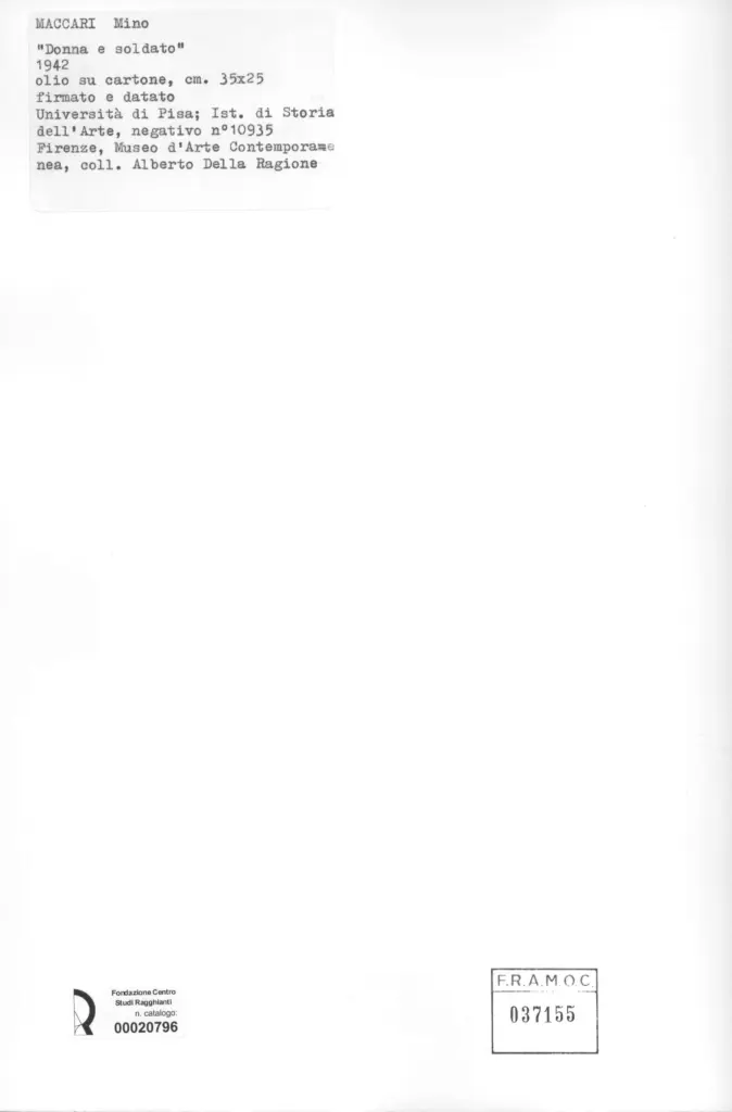 Universit&agrave; di Pisa. Dipartimento di Storia delle Arti , Maccari, Mino - sec. XX , retro