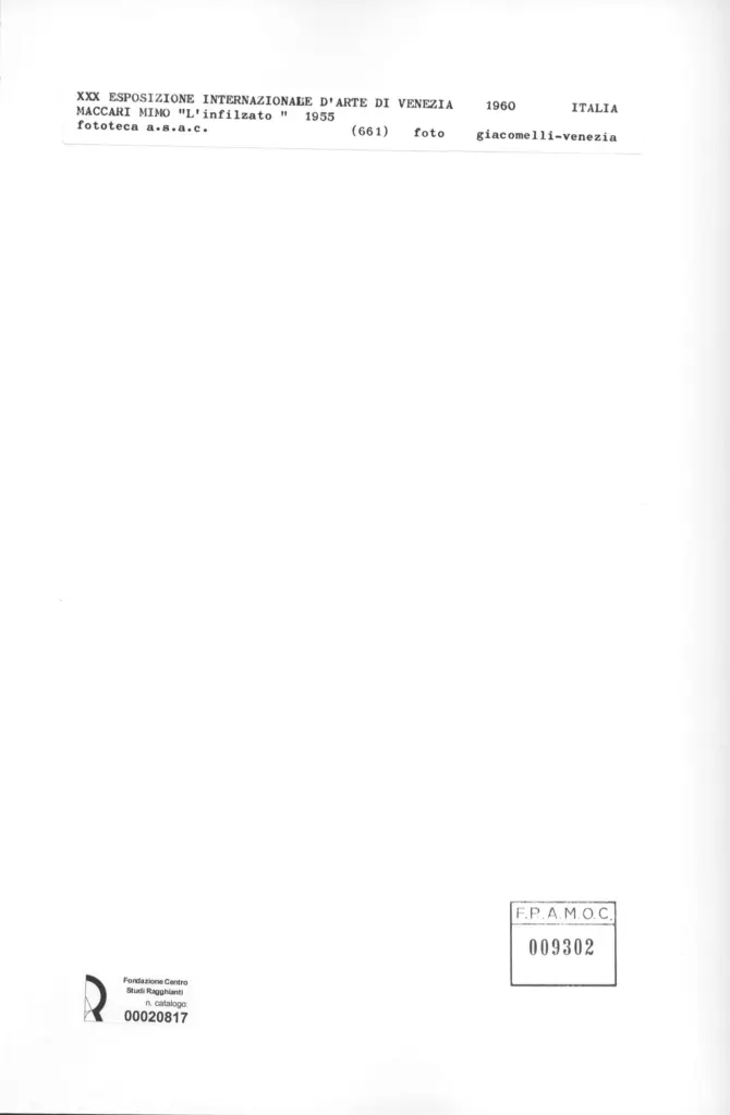 Giacomelli , Maccari, Mino - sec. XX - L'infinito , retro