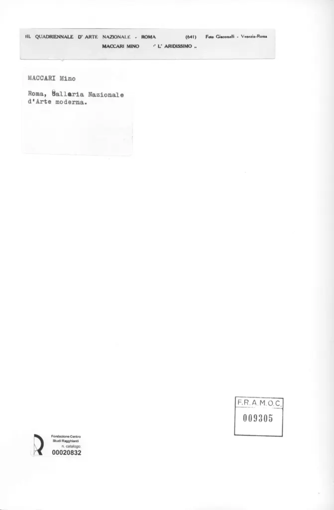 Giacomelli , Maccari, Mino - sec. XX - L'aridissimo , retro