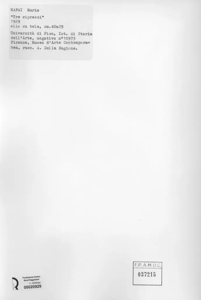 Universit&agrave; di Pisa. Dipartimento di Storia delle Arti&nbsp; , Mafai, Mario - sec. XX , retro