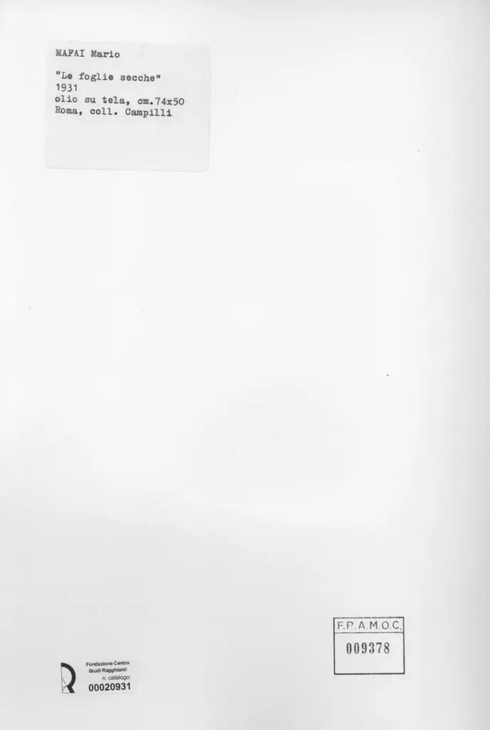 Anonimo , Mafai, Mario - sec. XX - Le foglie secche , retro