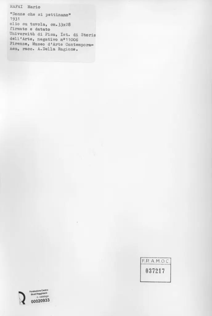 Universit&agrave; di Pisa. Dipartimento di Storia delle Arti&nbsp; , Mafai, Mario - sec. XX , retro