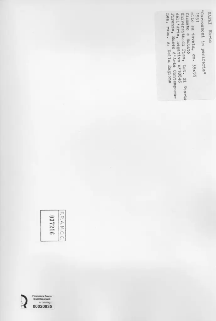 Universit&agrave; di Pisa. Dipartimento di Storia delle Arti&nbsp; , Mafai, Mario - sec. XX - , retro