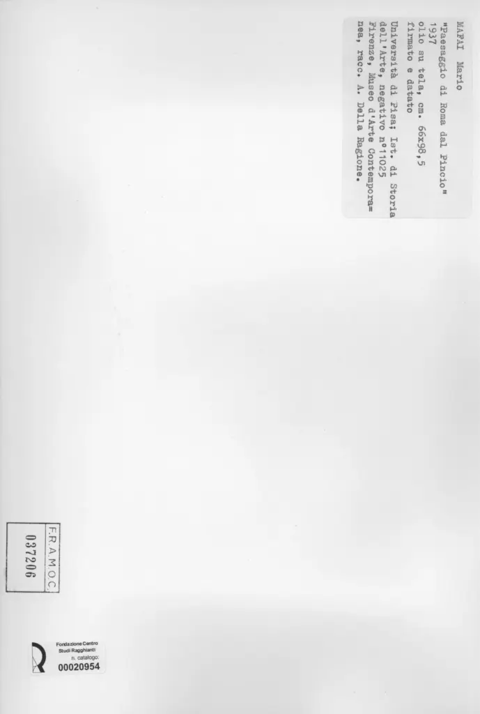 Universit&agrave; di Pisa. Dipartimento di Storia delle Arti&nbsp; , Mafai, Mario - sec. XX , retro