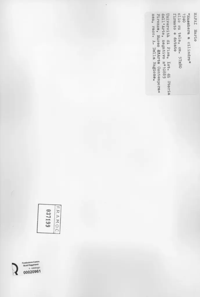 Universit&agrave; di Pisa. Dipartimento di Storia delle Arti&nbsp; , Mafai, Mario - sec. XX - , retro