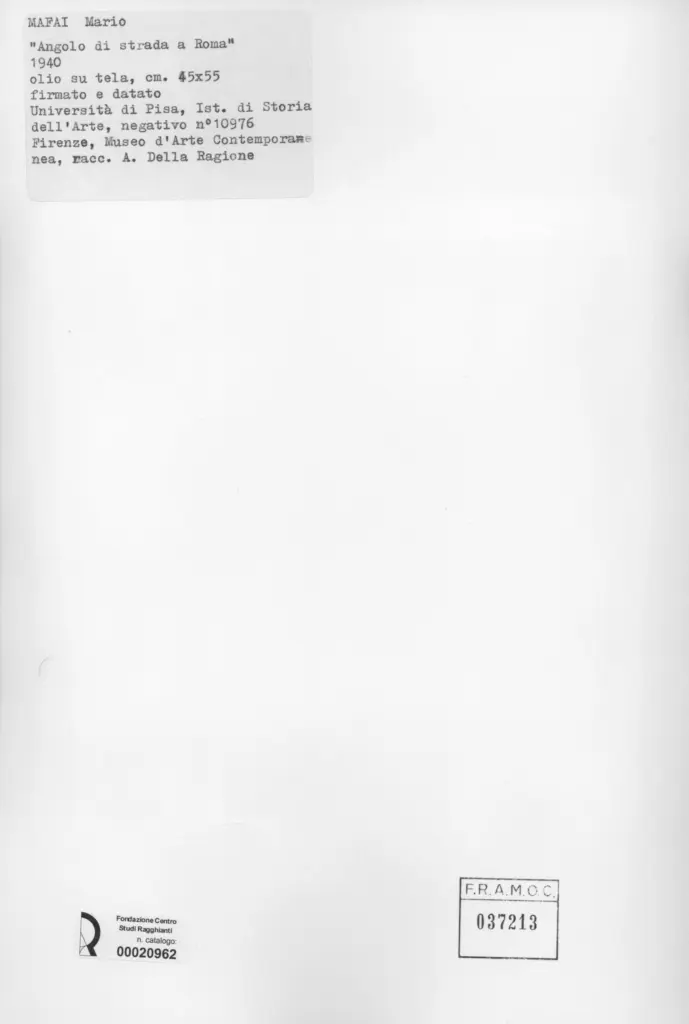 Universit&agrave; di Pisa. Dipartimento di Storia delle Arti&nbsp; , Mafai, Mario - sec. XX , retro