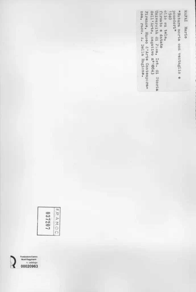 Universit&agrave; di Pisa. Dipartimento di Storia delle Arti&nbsp; , Mafai, Mario - sec. XX - , retro