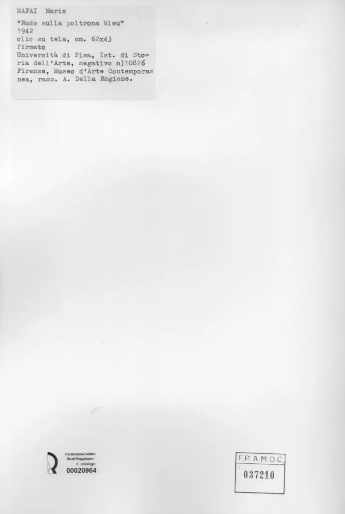 Universit&agrave; di Pisa. Dipartimento di Storia delle Arti&nbsp; , Mafai, Mario - sec. XX , retro