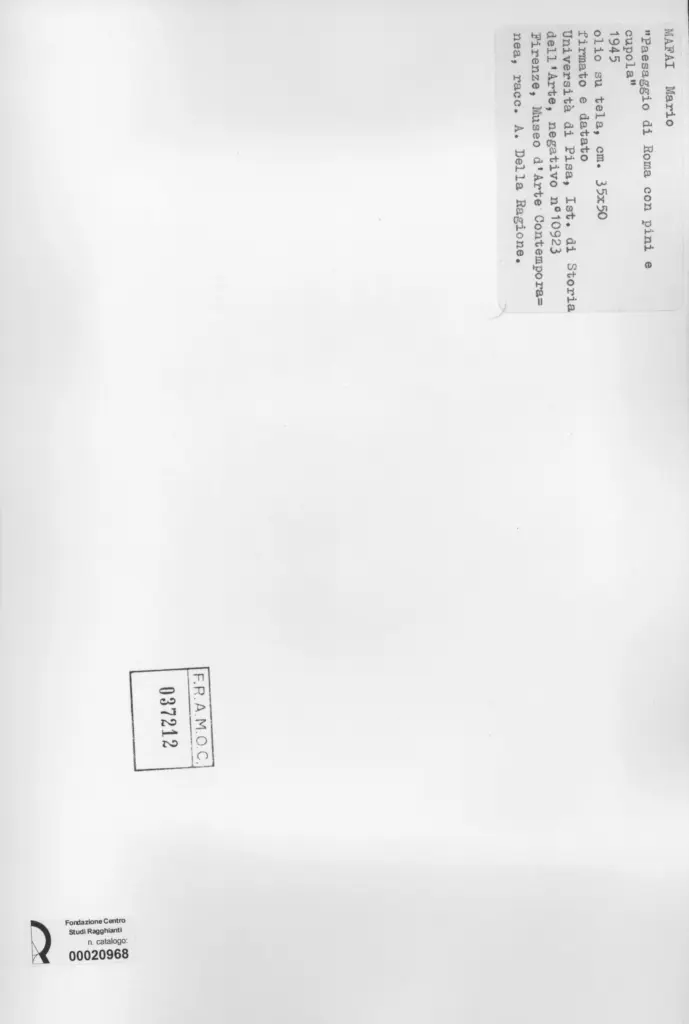 Universit&agrave; di Pisa. Dipartimento di Storia delle Arti&nbsp; , Mafai, Mario - sec. XX - , retro