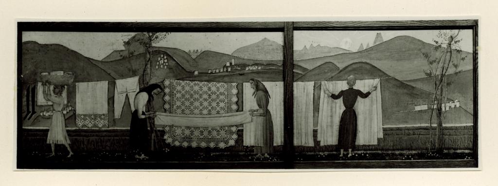 Anonimo , Magri, Alberto - sec. XX - Trittico della vita campestre - Il bucato , fronte